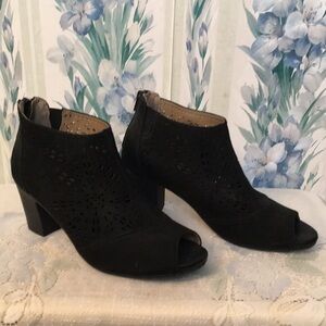 Earth Origins Black Laser-Cut Peep Toe Ankle Heels